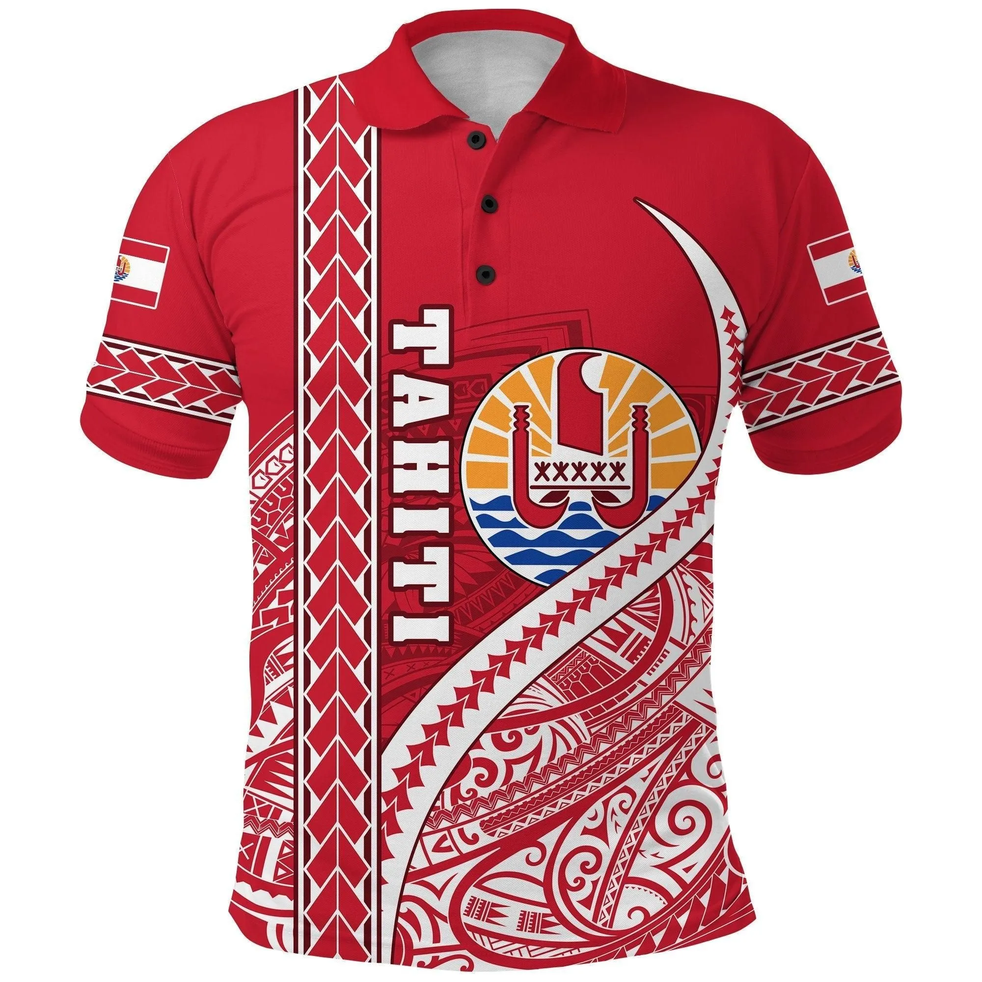 (Custom Personalised) Tahiti Rugby Polo Shirt Marvelous Version Red - Custom Text and Number