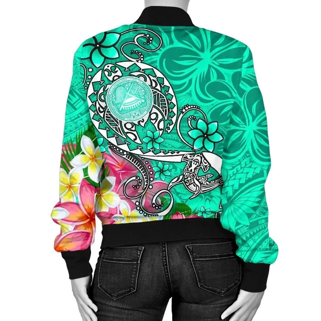 FamilyGater Jacket - Bomber Jacket American Samoa Polynesian - Turtle Plumeria (Turquoise) - BN18