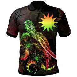 Nauru Polynesian Polo Shirt - Turtle With Blooming Hibiscus Reggae