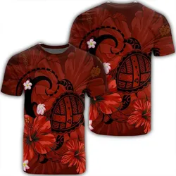 Alohawaii Tee - Hawaiian Map Big Turtle Hibiscus Plumeria Tribal Polynesian T-shirt Red - AH - J6R