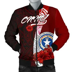 Northern Mariana Islands Polynesian Mens Bomber Jacket - Coat Of Arm With Hibiscus