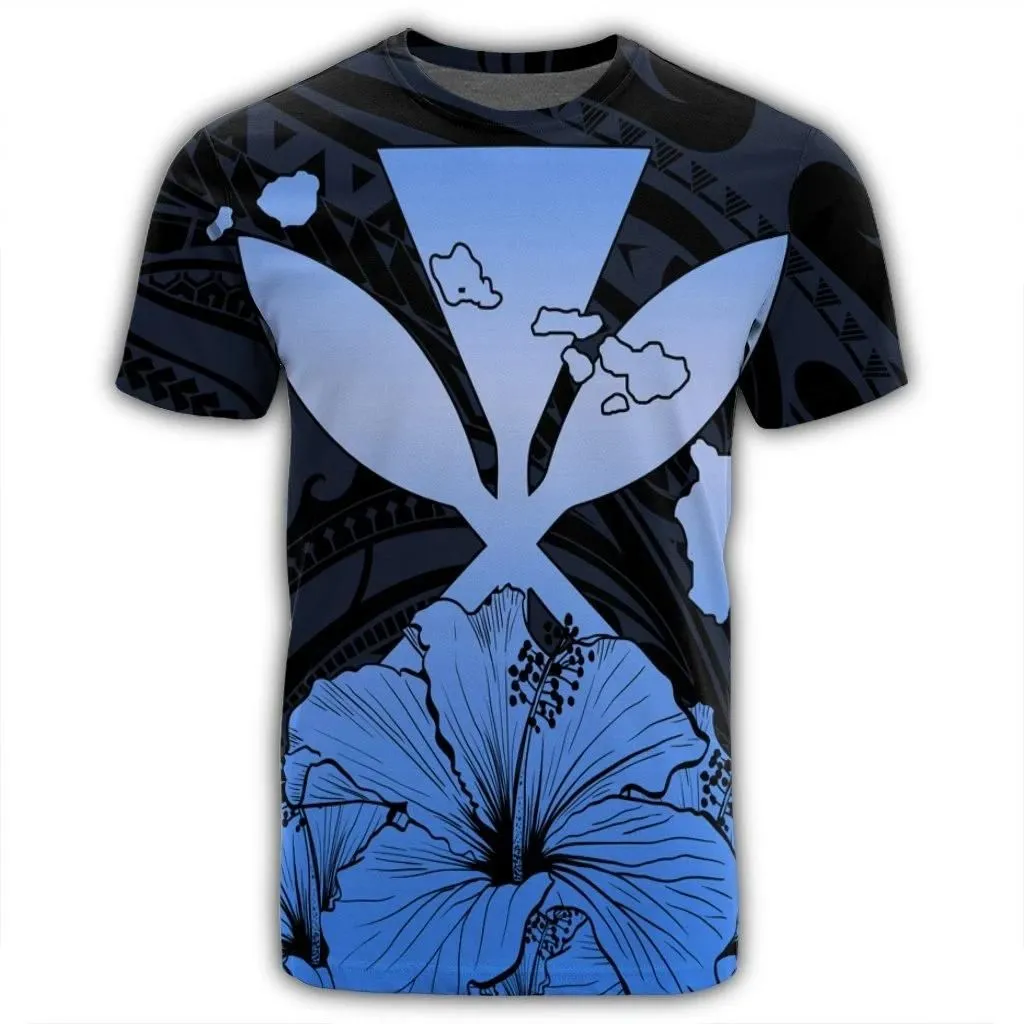 Alohawaii Tee - Hawaiian Kanaka T-Shirt Hibiscus Polynesian Love - Blue - AH - JR