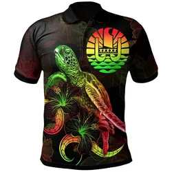 Alohawaii Shirt - Polo Shirt Tahiti Polynesian - Turtle With Blooming Hibiscus Reggae - BN22