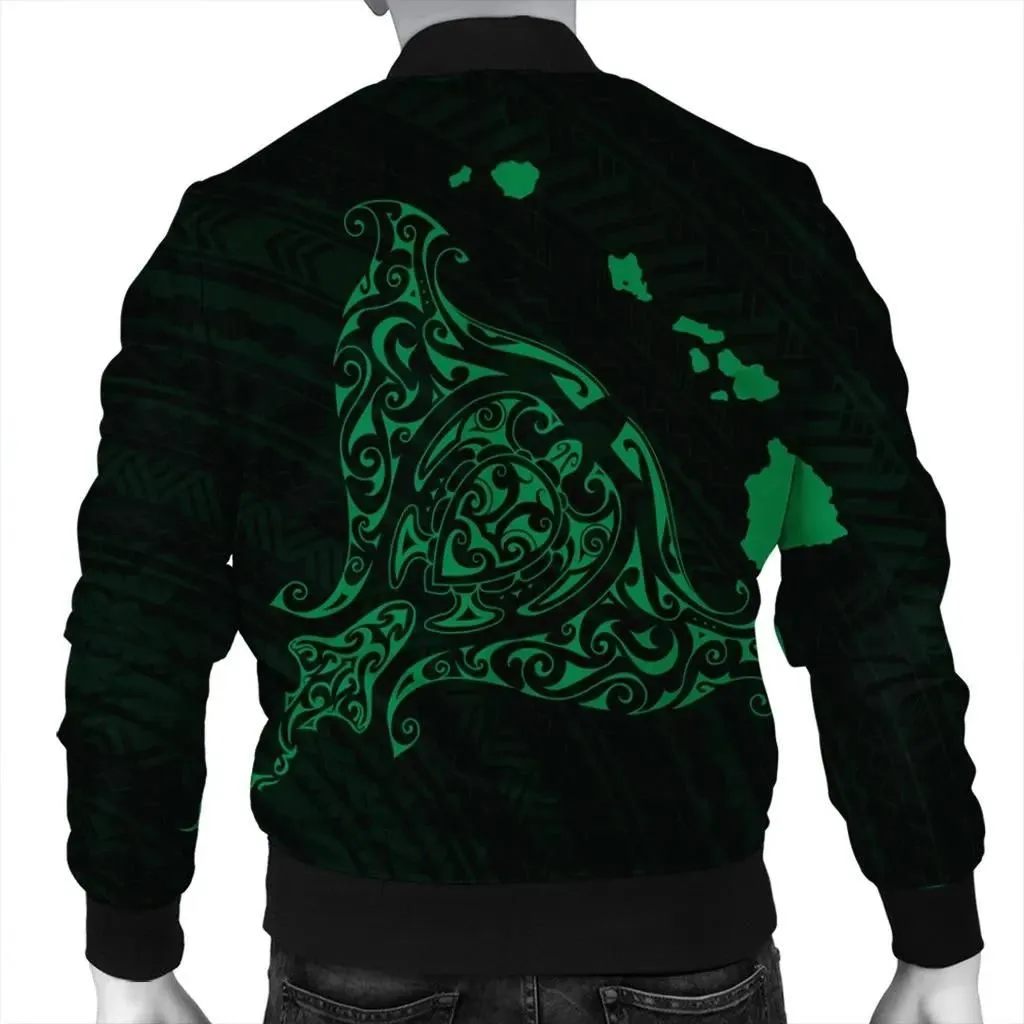 Alohawaii Jacket - Hawaiian Map Manta Ray Green Polynesian Bomber Jacket - AH - J4R