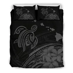 Hawaiian Map Turtle Hibiscus Plumeria Polynesian Bedding Set Gray