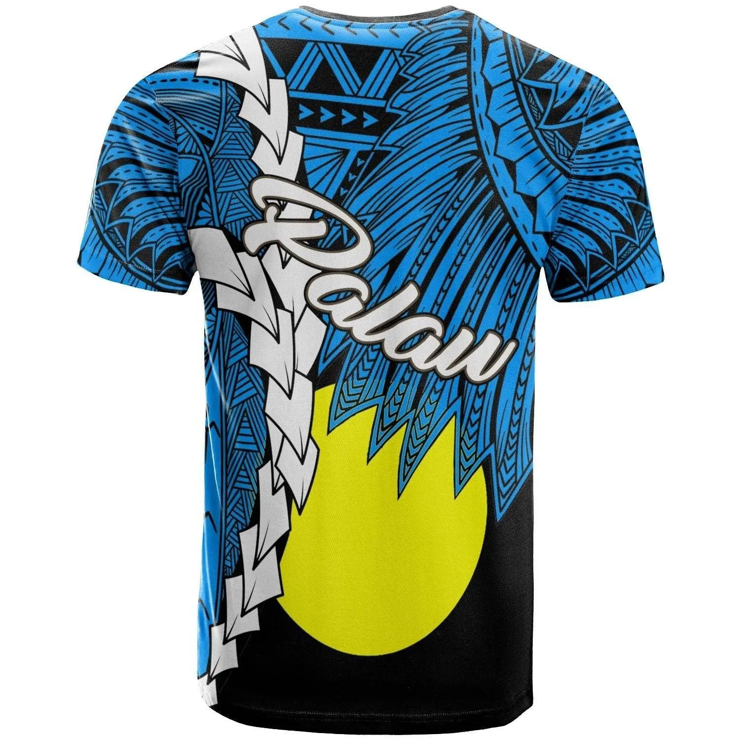Palau Polynesian T shirt - Tribal Wave Tattoo Flag Style