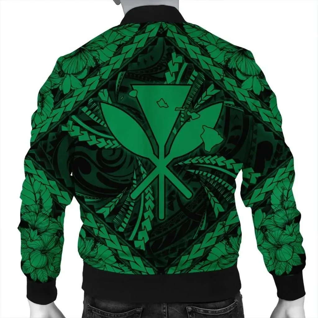 Alohawaii Jacket - Hawaiian Map Kanaka Hibiscus Green Polynesian Bomber Jacket - AH - JR