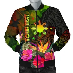 The Philippines Polynesian Personalised Men's Bomber Jacket -  Hibiscus and Banana Leaves - BN15