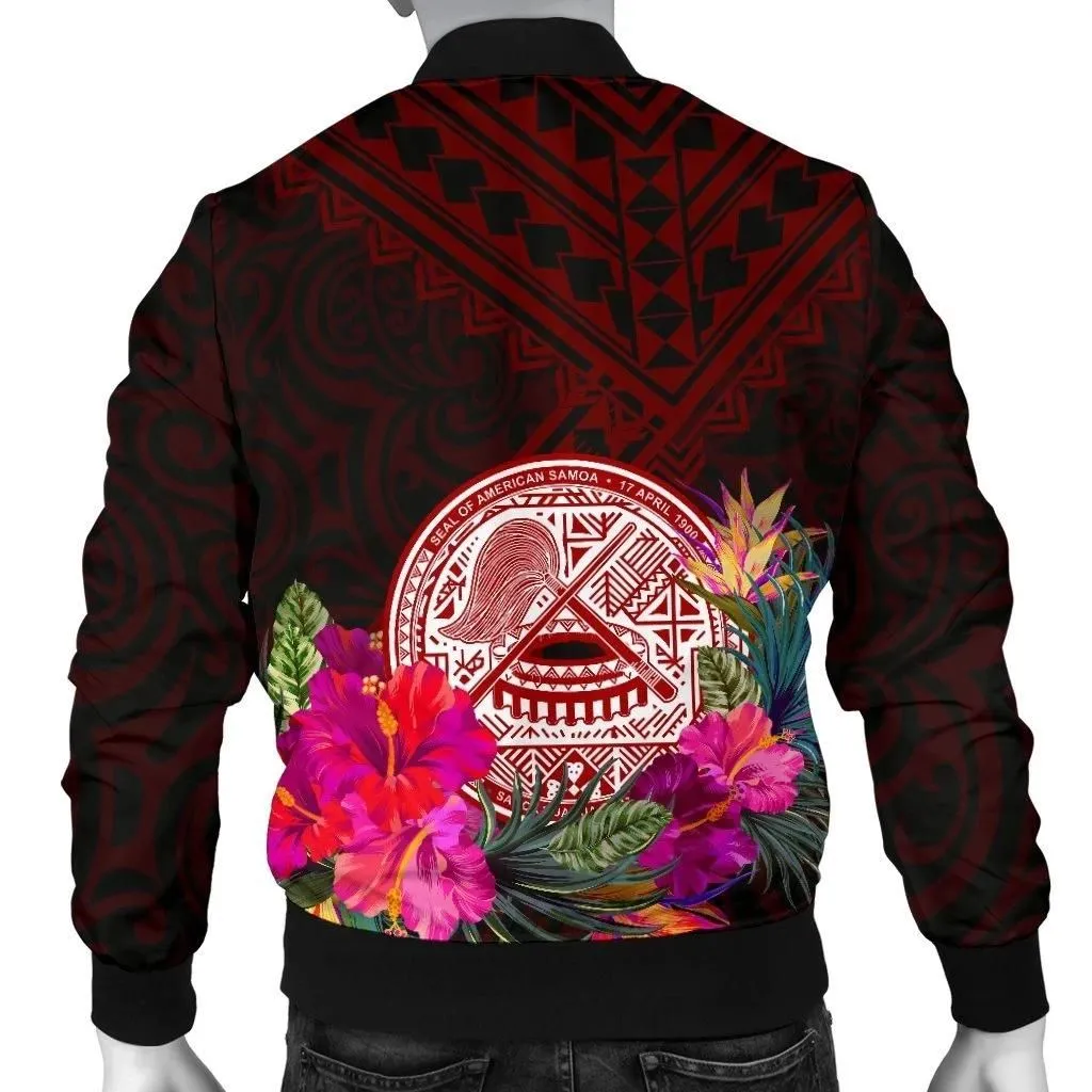 American Samoa Men's Bomber Jacket - Coat Of Arm With Polynesian Patterns - BN25