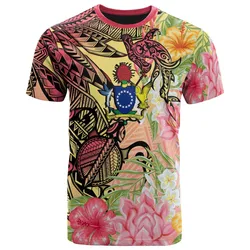 Cook Islands T-Shirt - Flowers Tropical With Sea Animals