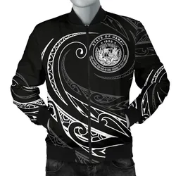 Hawaii Coat Of Arms Polynesian Mens Bomber Jacket - White - Frida Style