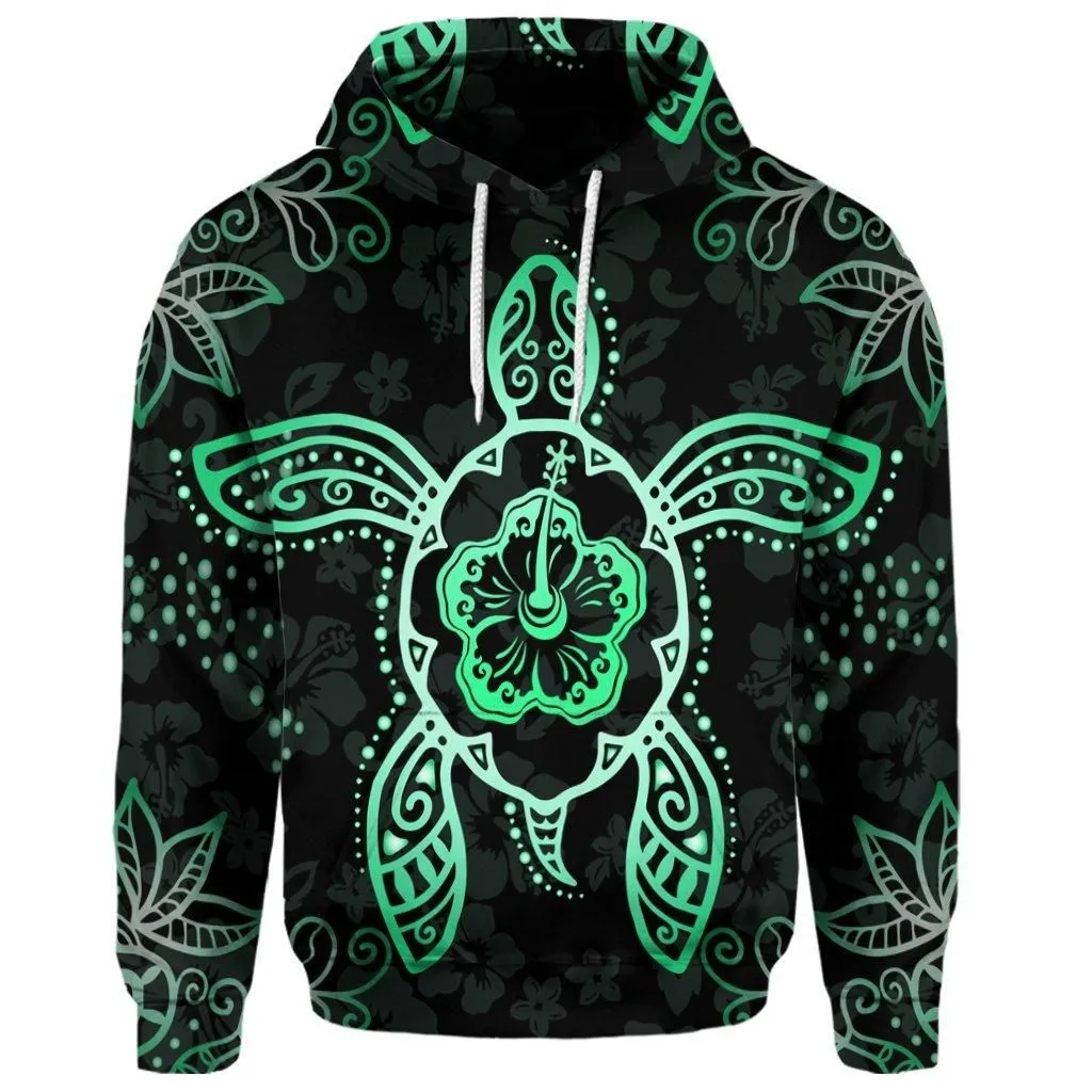 (Personalised) Hawaiian Turtle And Hibiscus Polynesian Hoodie Green - AH