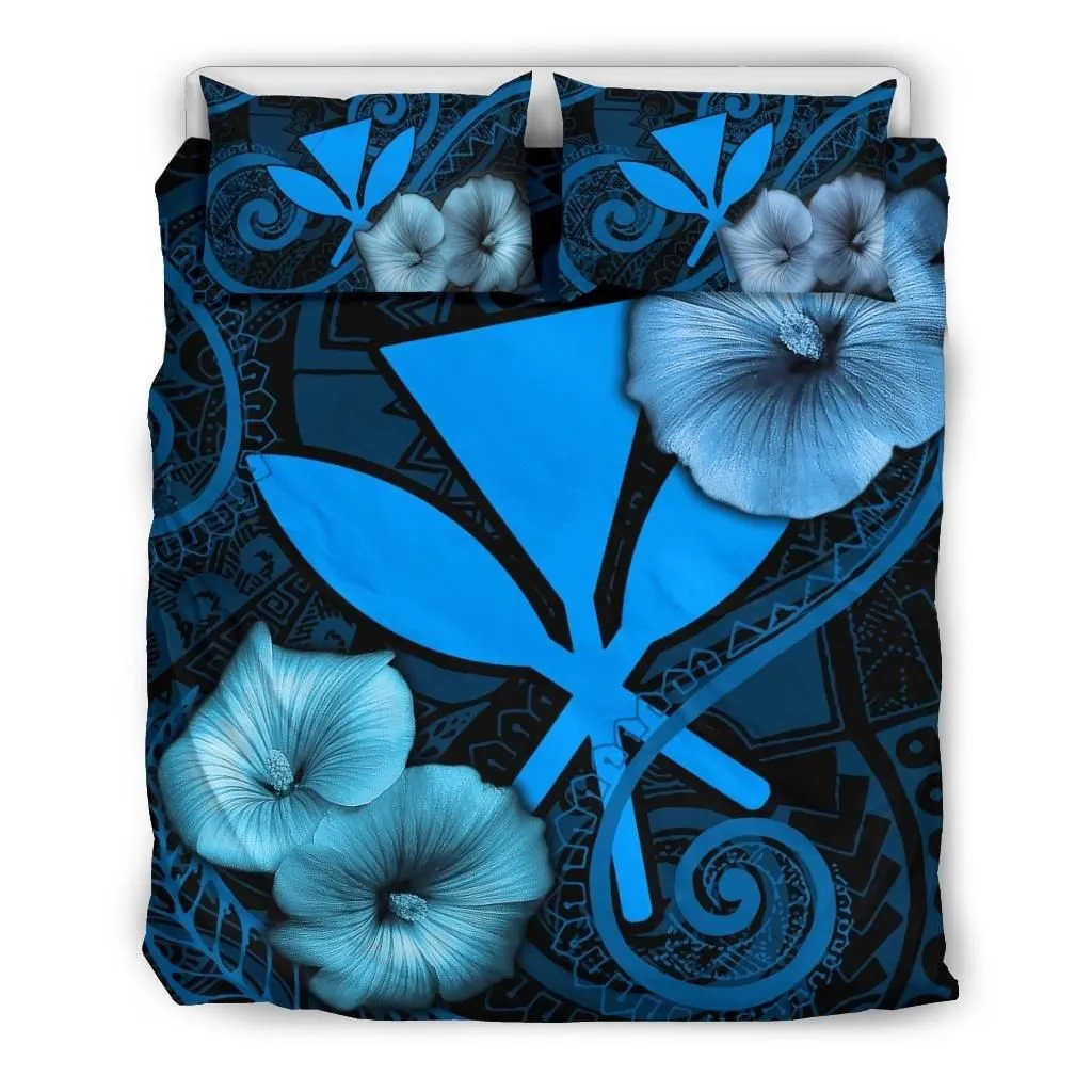 Alohawaii Bedding Set - Cover and Pillow Cases Polynesian Hawaii - Hibiscus Blue - BN39