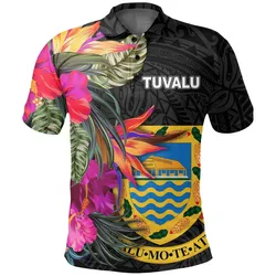 Tuvalu Polo Shirt - Hibiscus Polynesian Pattern