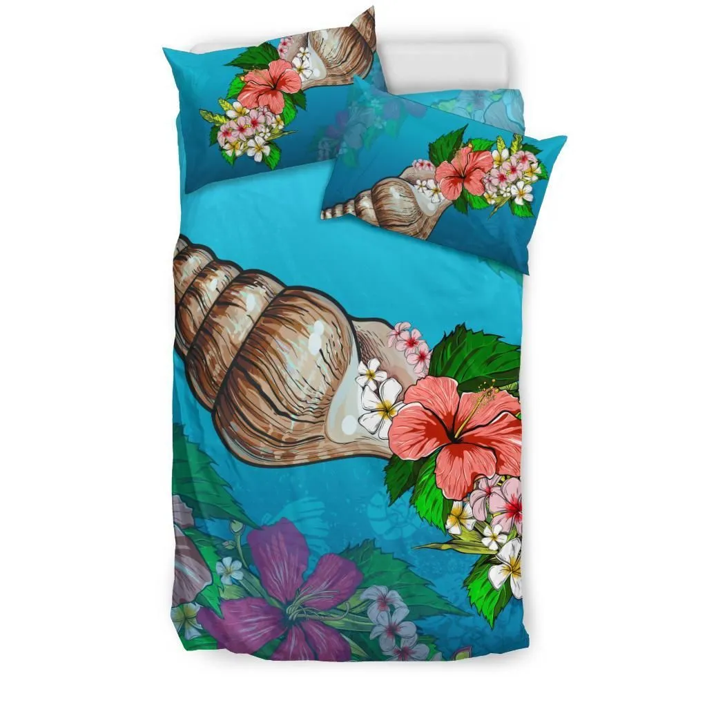 Hawaiian Snail Hibiscus Plumeria Polynesian Bedding Set