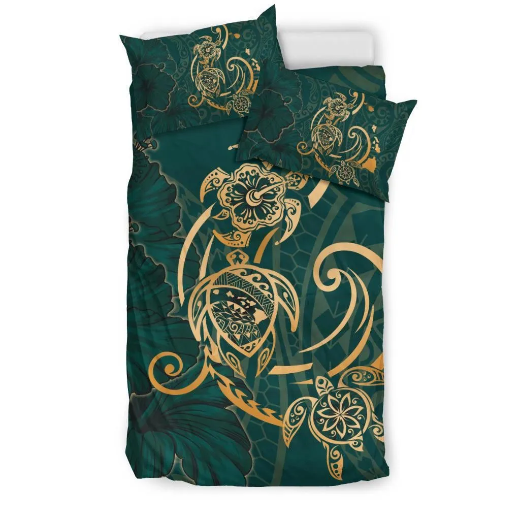 Hawaii Triple Marble Turtle Polynesian Hibiscus Bedding Set - AH - Benjamin Style - Green - J5