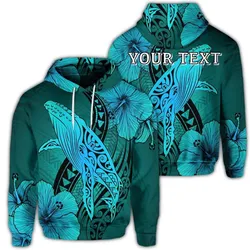(Personalised) Hawaiian Map Whale Swim Hibiscus Polynesian Hoodie - Turquoise - AH