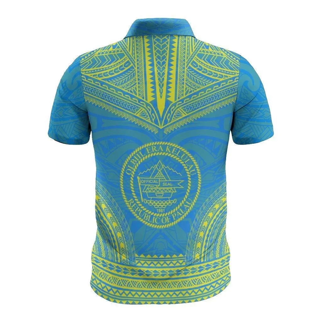 Palau Polo Shirt - Palau Seal Polynesian Chief Tattoo Flag Version