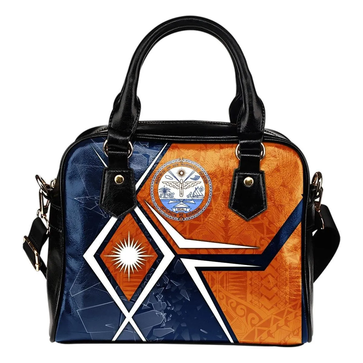 Marshall Islands Shoulder Handbag - Marshall Islands Flag With Polynesian Patterns