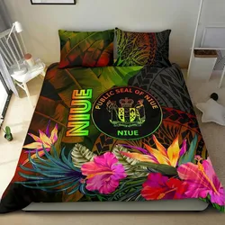 Niue Polynesian Bedding Set - Hibiscus and Banana Leaves