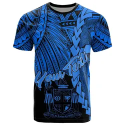 Fiji Polynesian Custom Personalised T-Shirt - Tribal Wave Tattoo Blue - BN12