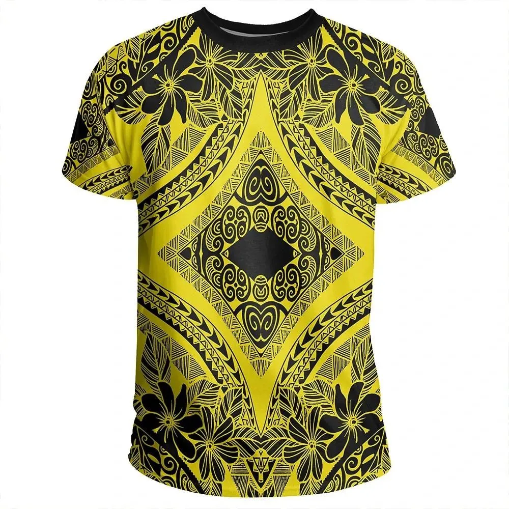 Alohawaii Tee - Polynesian Plumeria Mix Yellow Black T-Shirt - AH - JR