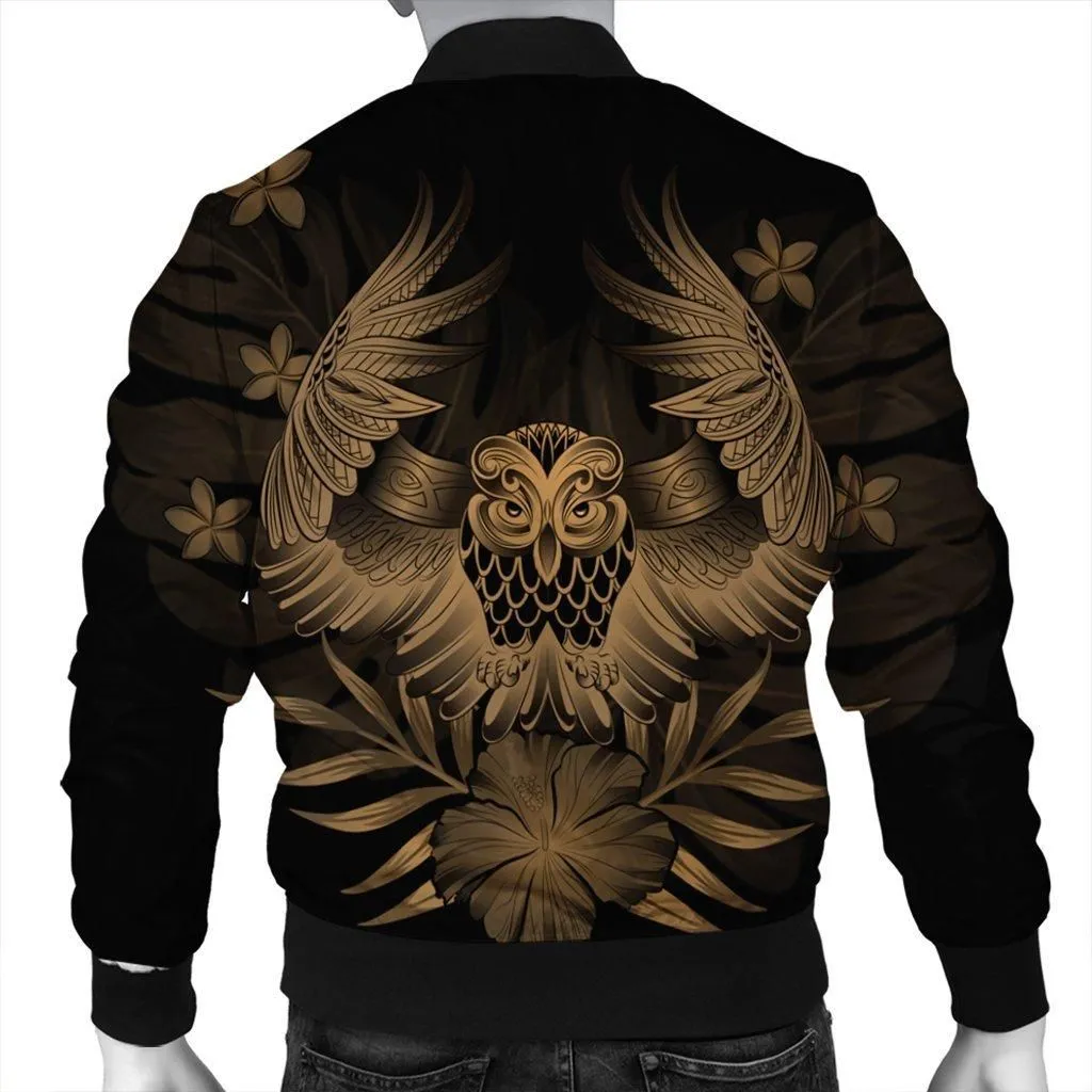 Hawaiian Owl Hibiscus Plumeria Polynesian Bomber Jacket - Gold - AH
