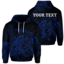 (Personalised) Hawaiian Map Turtle Tattoo Hibiscus Plumeria Polynesian Hoodie - Blue - AH