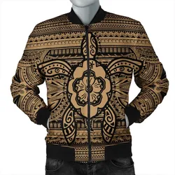 Hawaiian Turtle Polynesian Tribal Bomber Jacket Gold