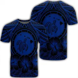 Hawaiian Map Honu Hibiscus Tropic Blue Polynesian T-Shirt - AH
