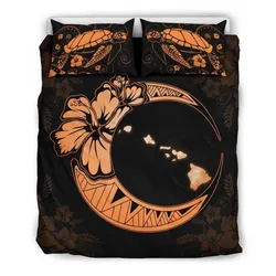 Hawaiian Map Hibiscus Turtle Polynesian Moon Bedding Set Orange