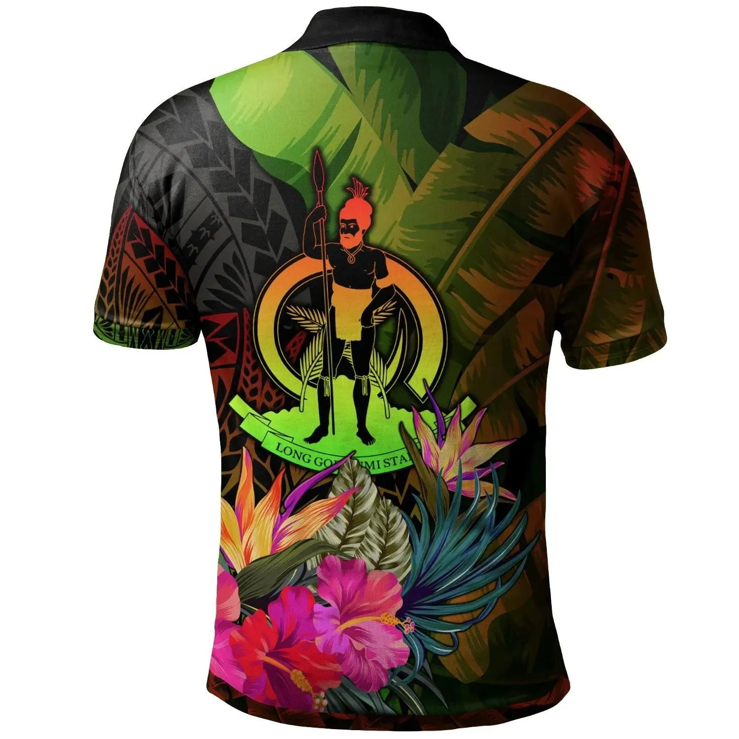Vanuatu Polynesian Personalised Polo Shirt - Hibiscus and Banana Leaves - BN15