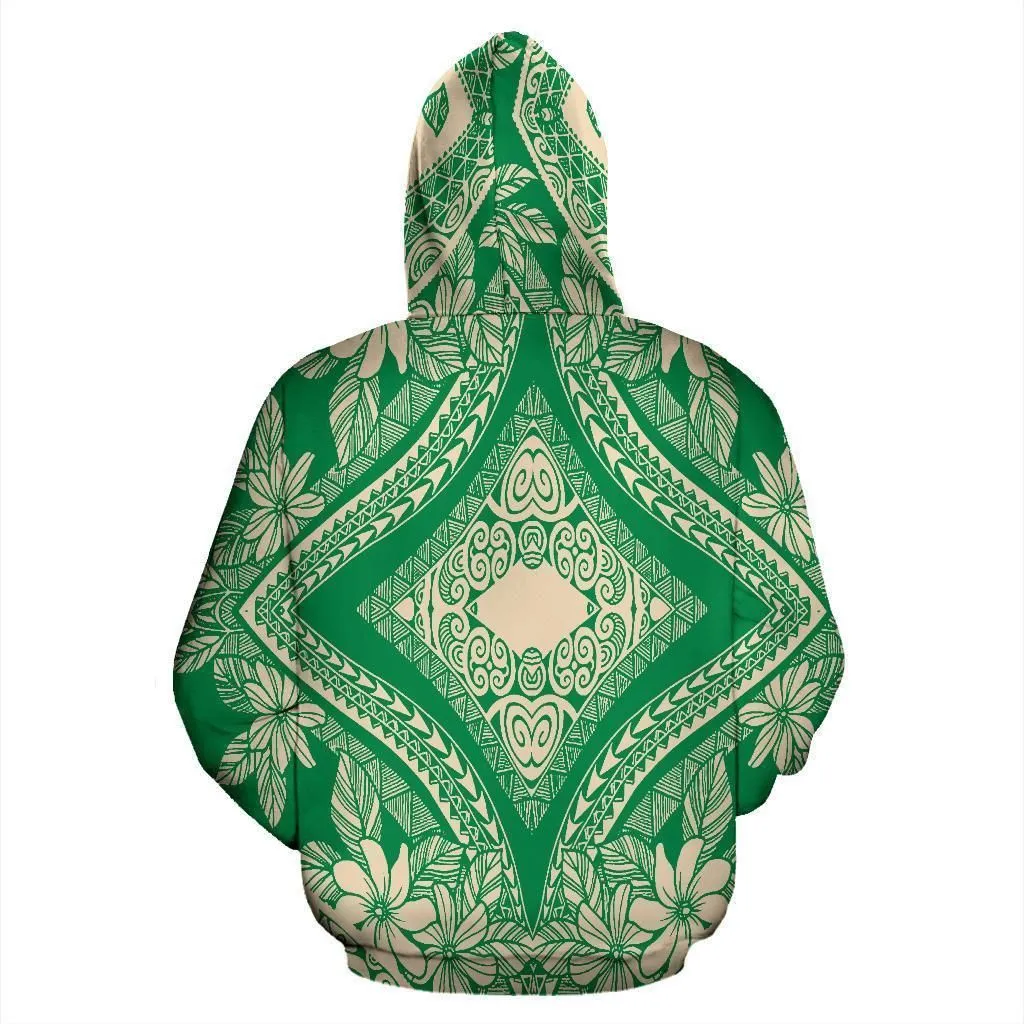 Hawaii Hoodie - Polynesian Plumeria Mix Green Pullover