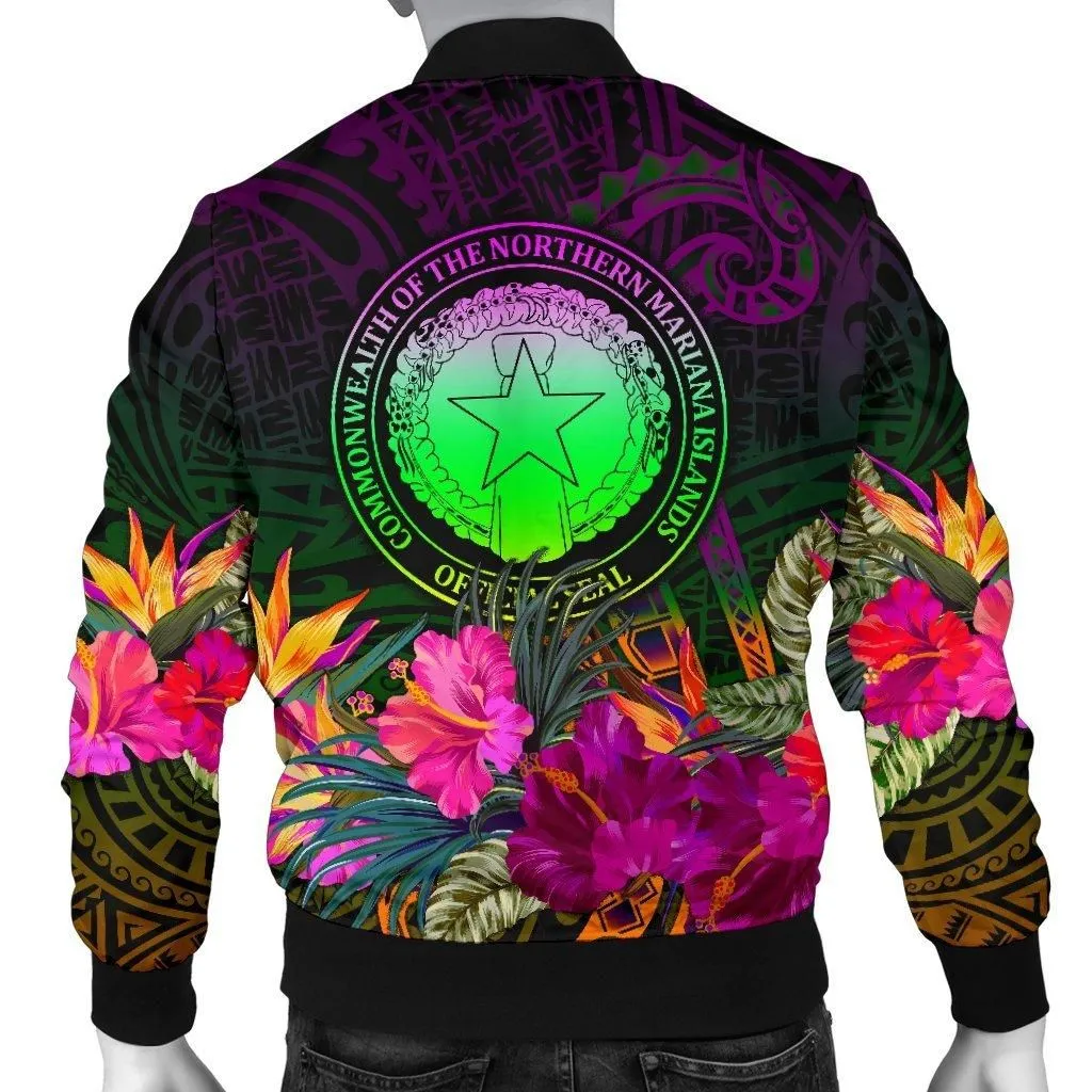 Northern Mariana Islands Polynesian Mens Bomber Jacket - Summer Hibiscus