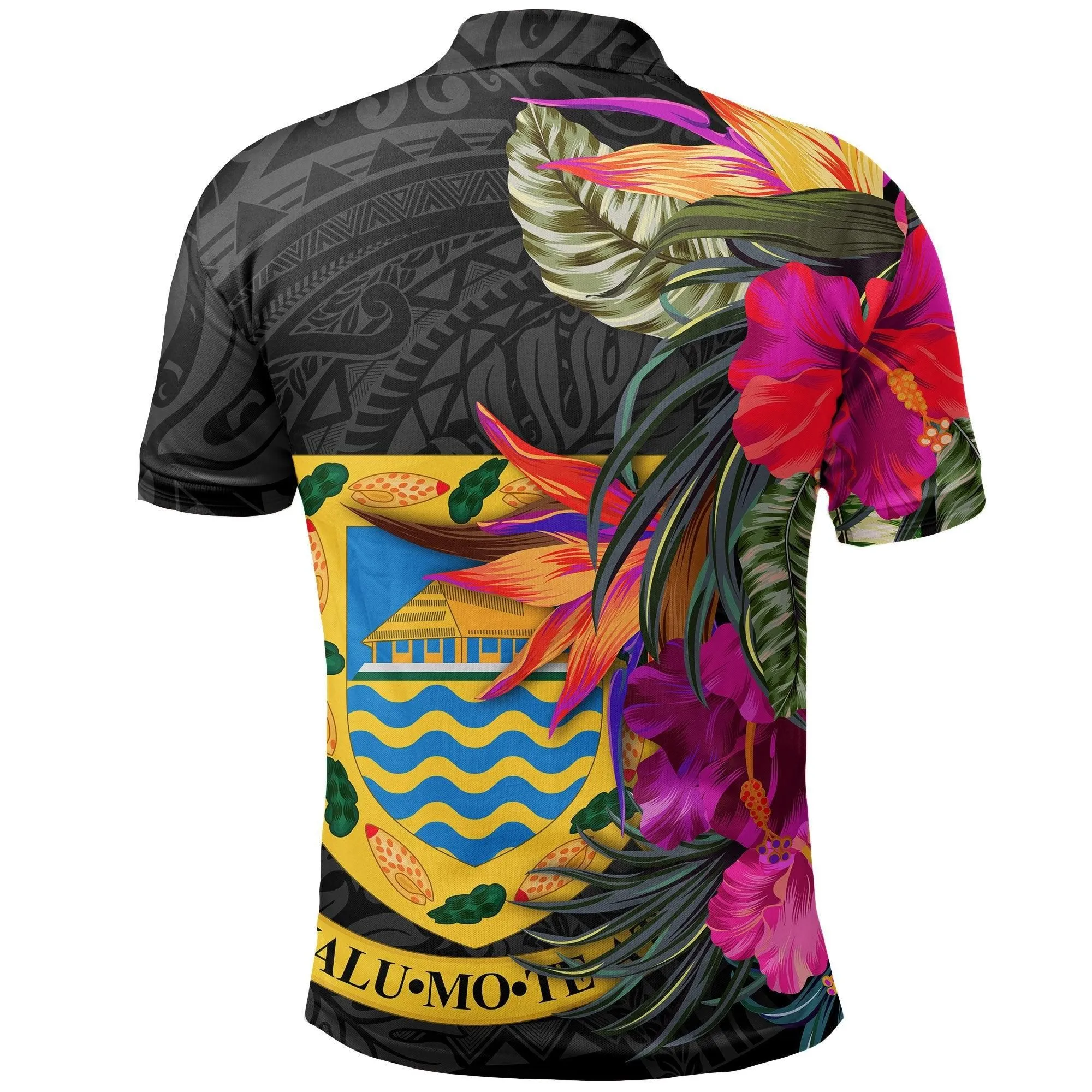 Tuvalu Polo Shirt - Hibiscus Polynesian Pattern