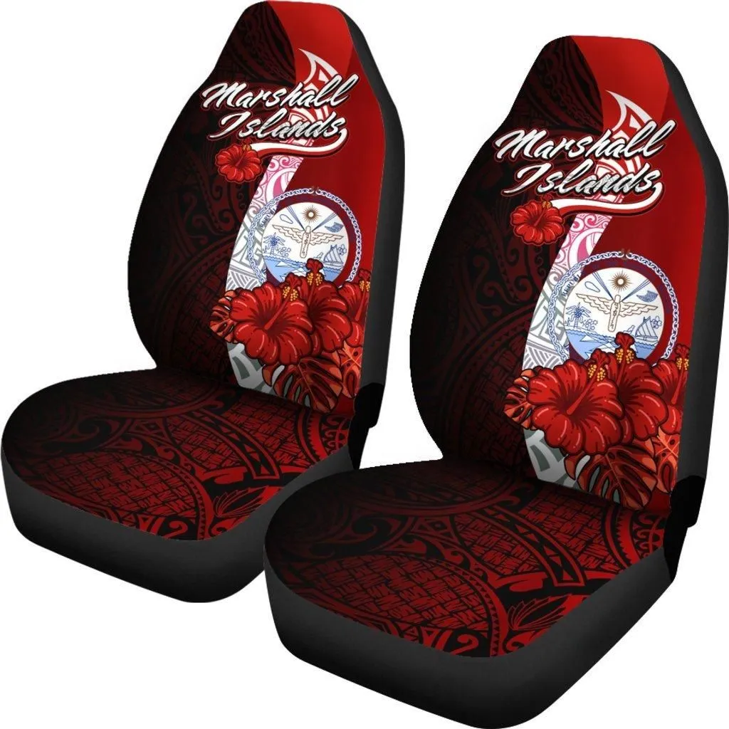 Marshall Islands Polynesian Car Seat Covers - Coat Of Arm With Hibiscus