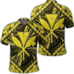 Hawaiian Map Kanaka Hibiscus Yellow Polynesian Polo Shirt - AH