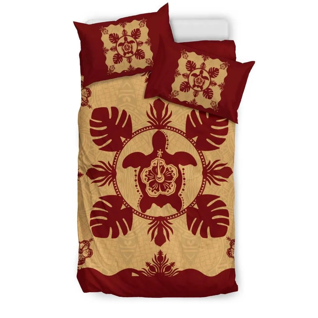 Hawaiian Turtle Hibiscus Monstera Polynesian Bedding Set