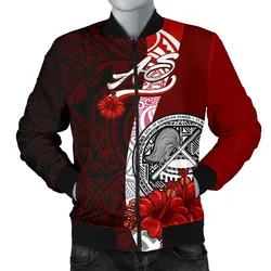 American Samoa Polynesian Mens Bomber Jacket - Coat Of Arm With Hibiscus
