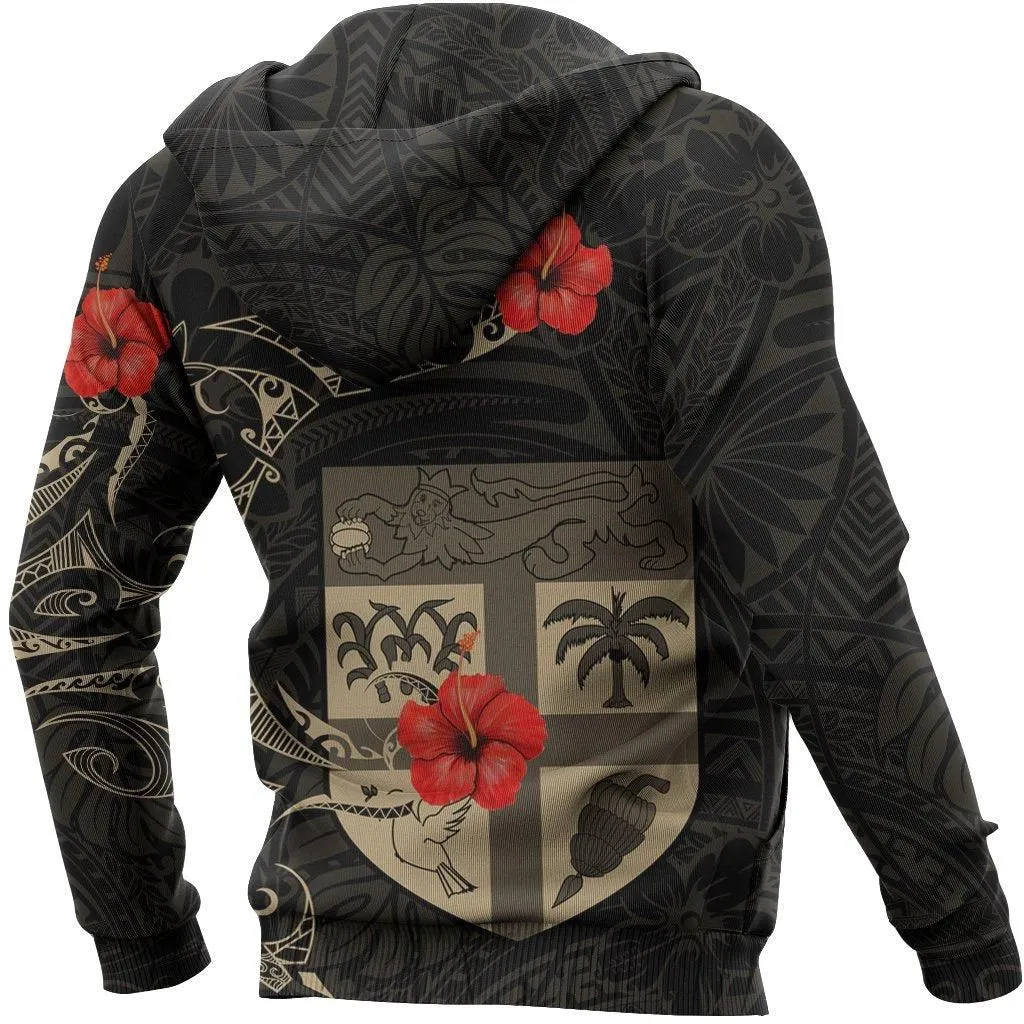 Fiji Hoodie Hibiscus Tattoo Style