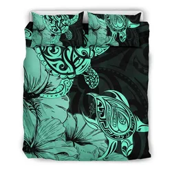 Hawaii Turtle Bedding Set Polynesian Hibiscus Art Turquoise AH J1