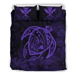 FamilyGater Bedding Set - Cover and Pillow Cases Hawaiian Map Turtle Kanaka Hibiscus Polynesian - Purple - AH J4