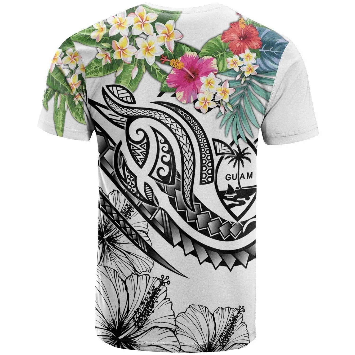 Guam Polynesian T shirt - Summer Plumeria (White)
