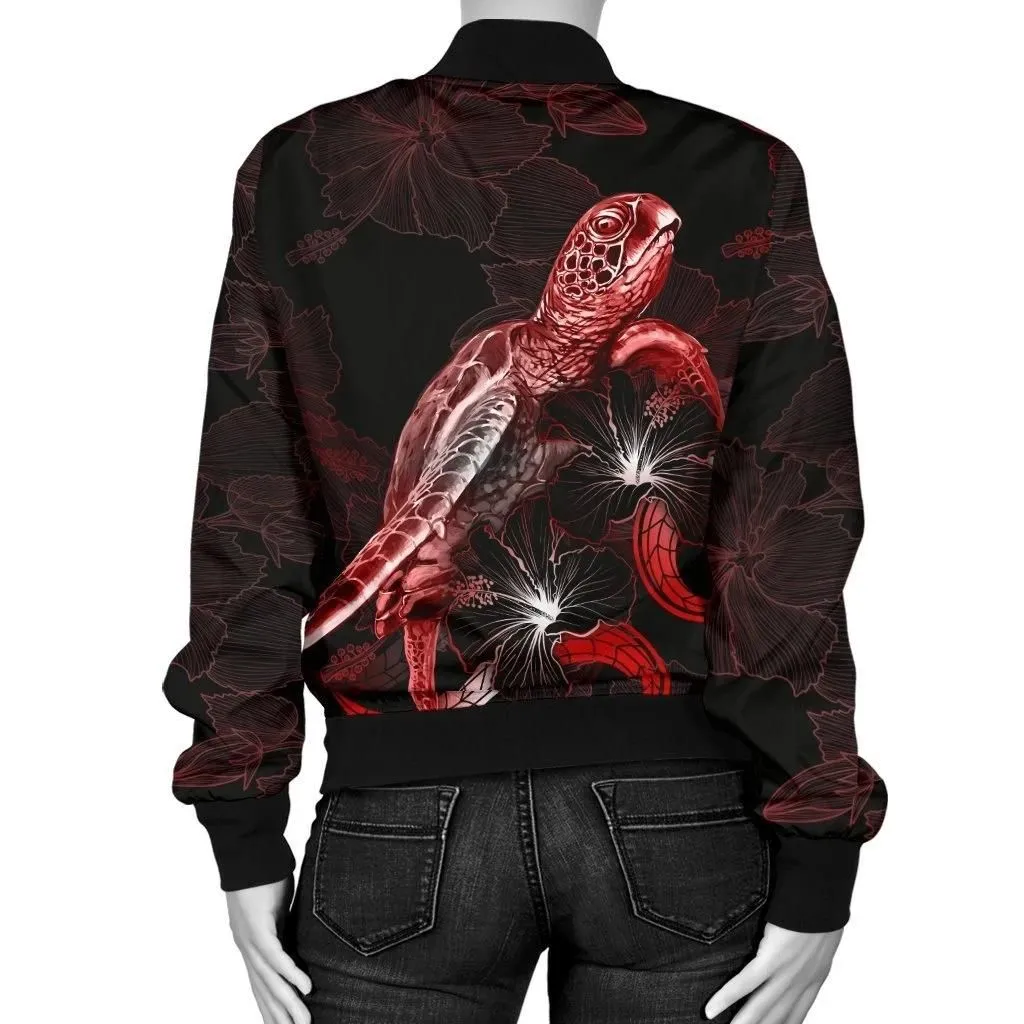 FamilyGaterJacket - Bomber Jacket Hawaii Polynesian - Turtle With Blooming Hibiscus Red - BN22