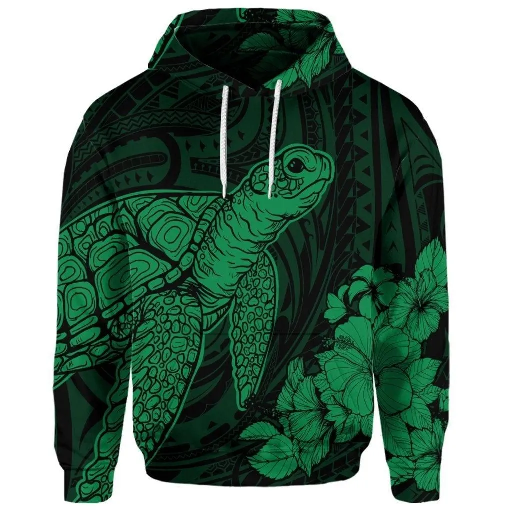 (Personalised) Hawaiian Hibiscus Memory Turtle Polynesian Hoodie Green
