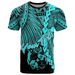 Tonga Polynesian Custom Personalised T-Shirt - Tribal Wave Tattoo Neon Blue