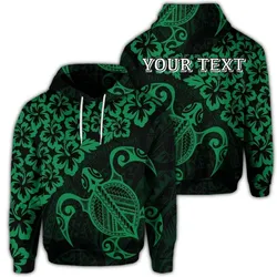 (Personalised) Hawaiian Map Turtle Hibiscus Kanaka Polynesian Hoodie - Green