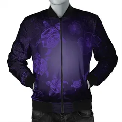 Hawaiian Plumeria Hibiscus Turtle Under Sea Polynesian Bomber Jacket Purple AH