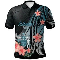 Solomon Islands Polo Shirt - Turquoise Polynesian Hibiscus Pattern Style