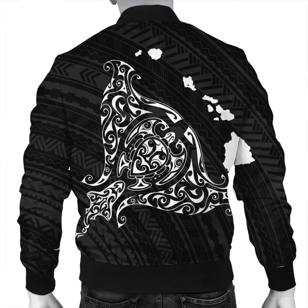FamilyGater Jacket - Hawaiian Map Manta Ray White Polynesian Bomber Jacket - AH - J4R